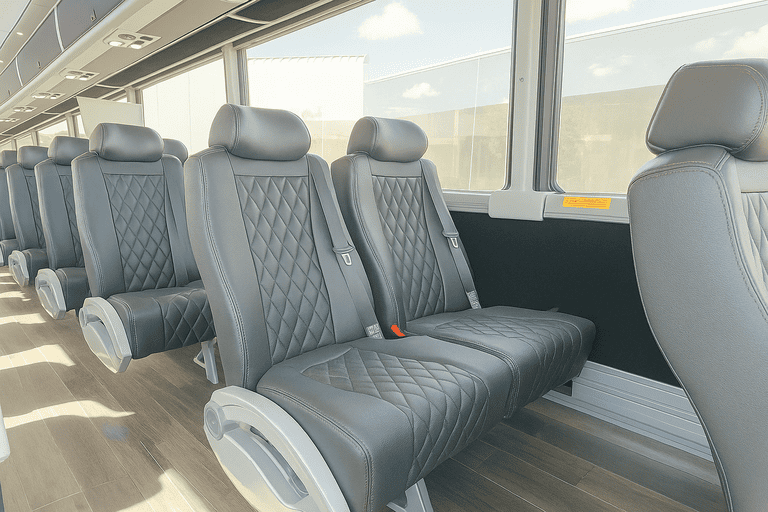 interior of San Jose Shuttle Bus Rentals charter bus